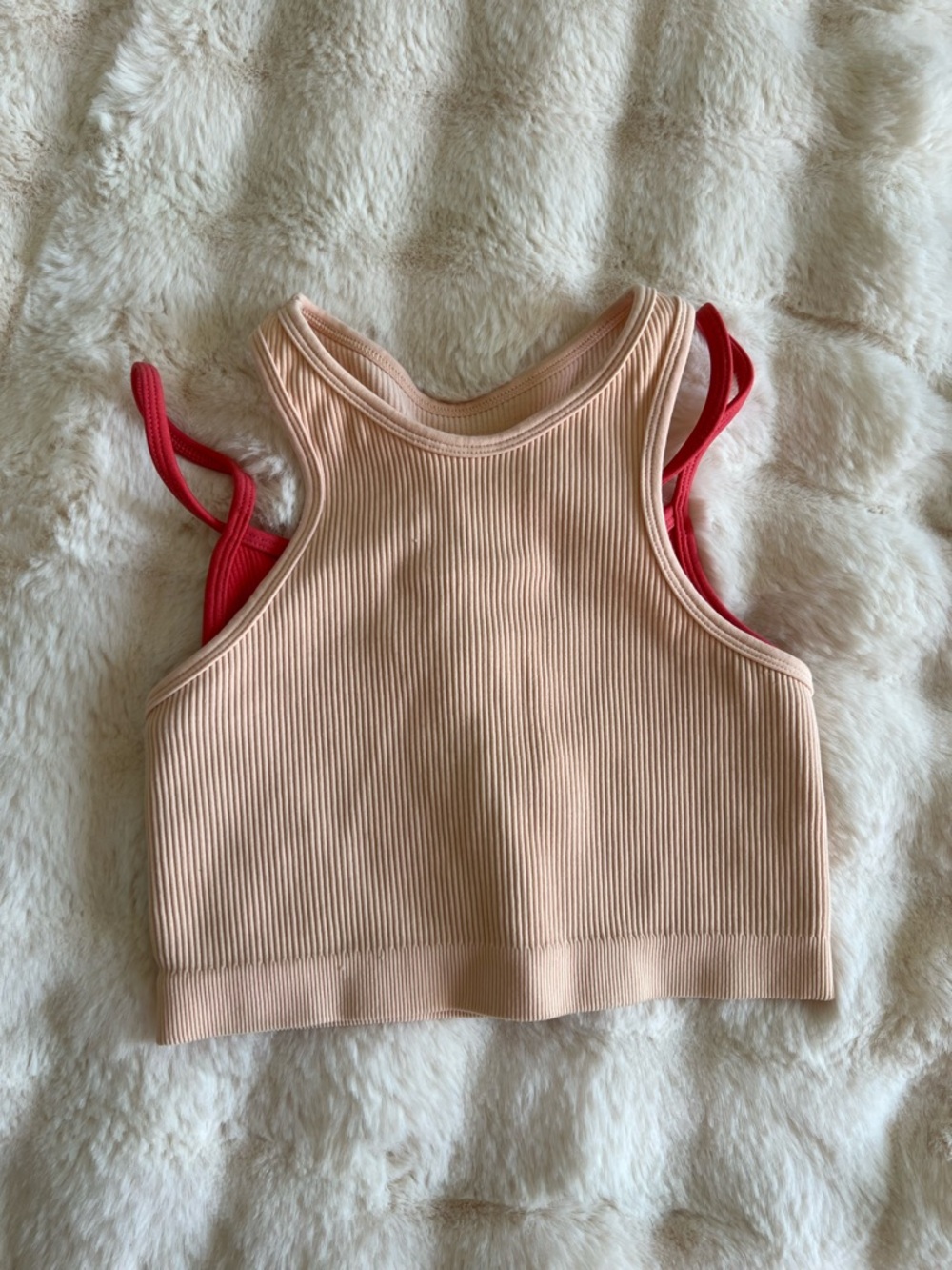FP Movement by Free People Blush Pink Ribbed Crop Tank with Coral Straps